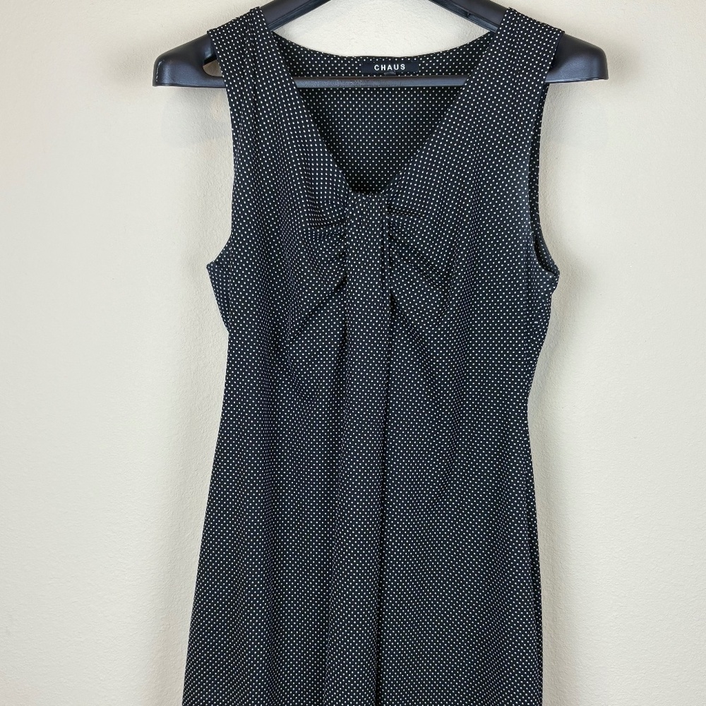Chaus Black with White Dots Sleeveless V-Neck Midi Dress; Size XL